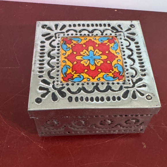 Other - handcrafted Mexican tin jewelry box with a handpainted Talavera ceramic tile